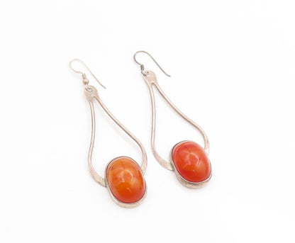 925 Sterling Silver Vintage Earrings Elegant Cabochon Carnelian Dangles  EG13711