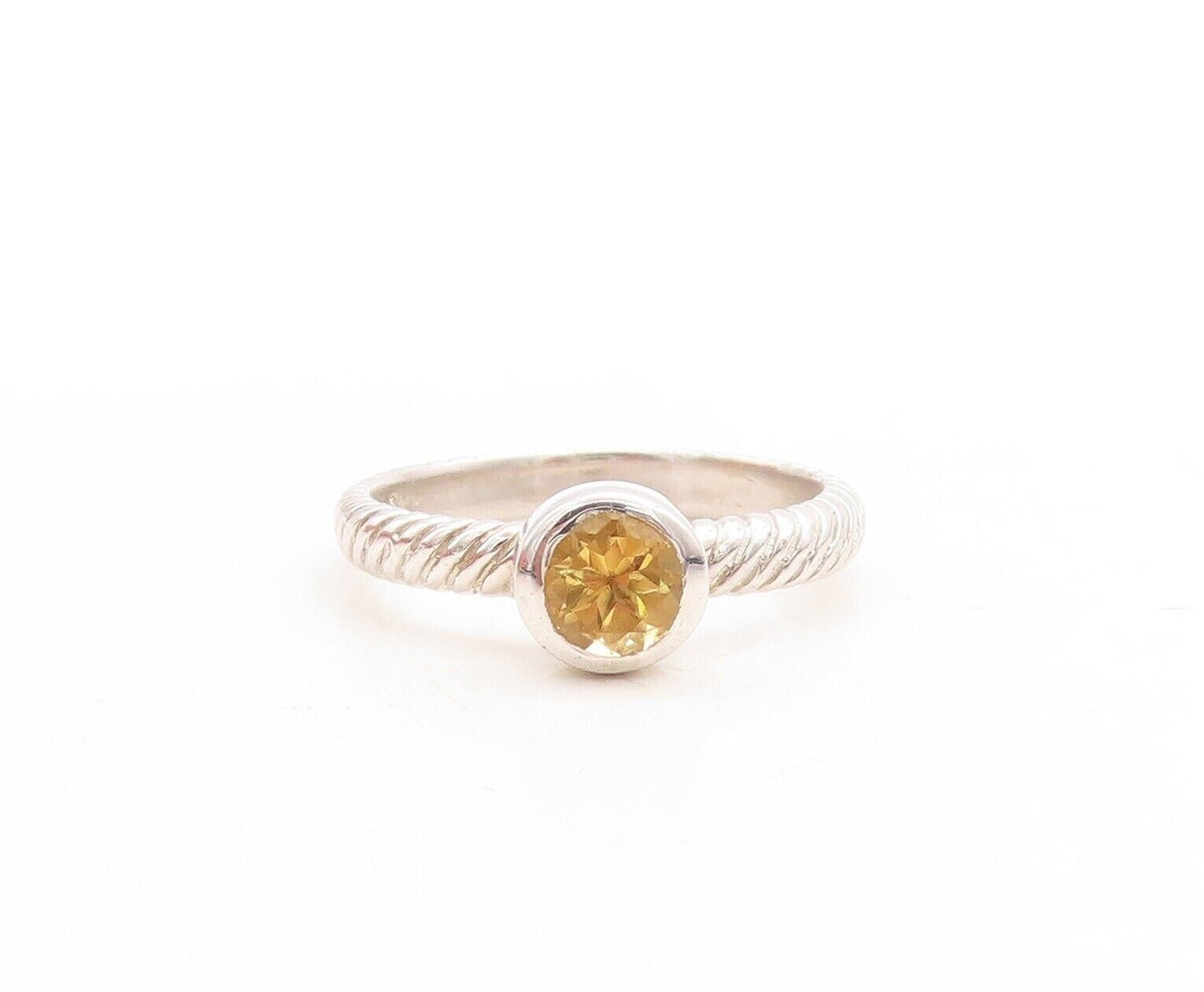 925 Sterling Silver Vintage Ring Round Cut Stackable Citrine  Sz 5.5  RG30080