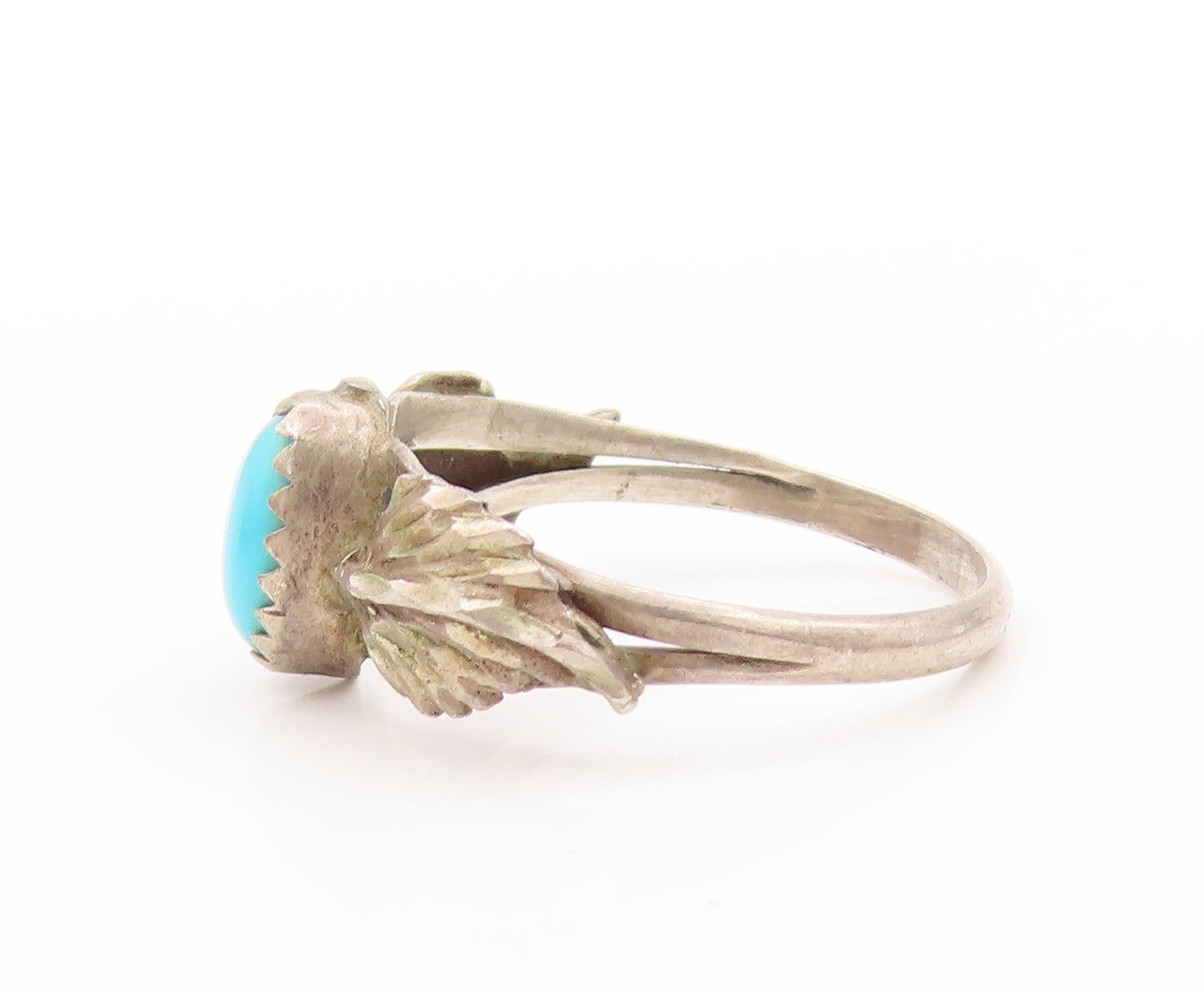 925 Sterling Silver Vintage Ring Oval Turquoise With Wings Carved Sz 8.5 RG32948