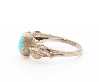 925 Sterling Silver Vintage Ring Oval Turquoise With Wings Carved Sz 8.5 RG32948