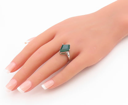 925 Sterling Silver Vintage Ring Faceted Green Onyx Solitaire Band Sz 6 RG34598