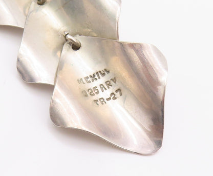 925 Sterling Silver Vintage Earrings MEXICO Wave Effect Drop Squares  EG13480