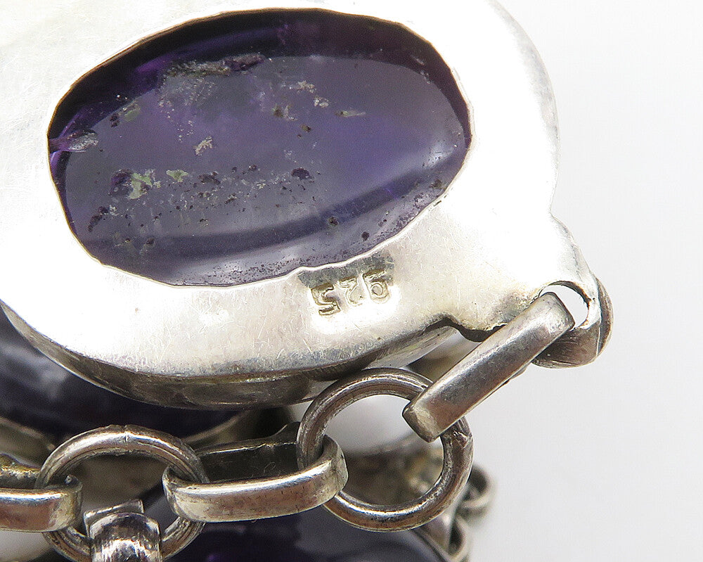 925 Sterling Silver  Vintage Amethyst & Mother Of Pearl Chain Bracelet  BT7290
