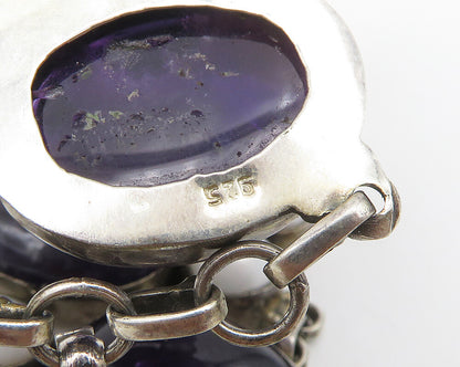 925 Sterling Silver  Vintage Amethyst & Mother Of Pearl Chain Bracelet  BT7290