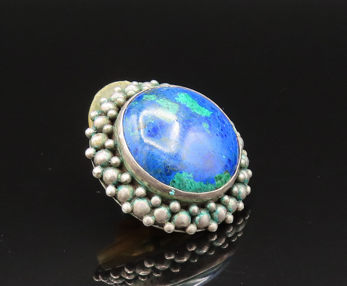 925 Silver  Vintage Beaded Cluster Border Azurite Stud Earrings  EG11730