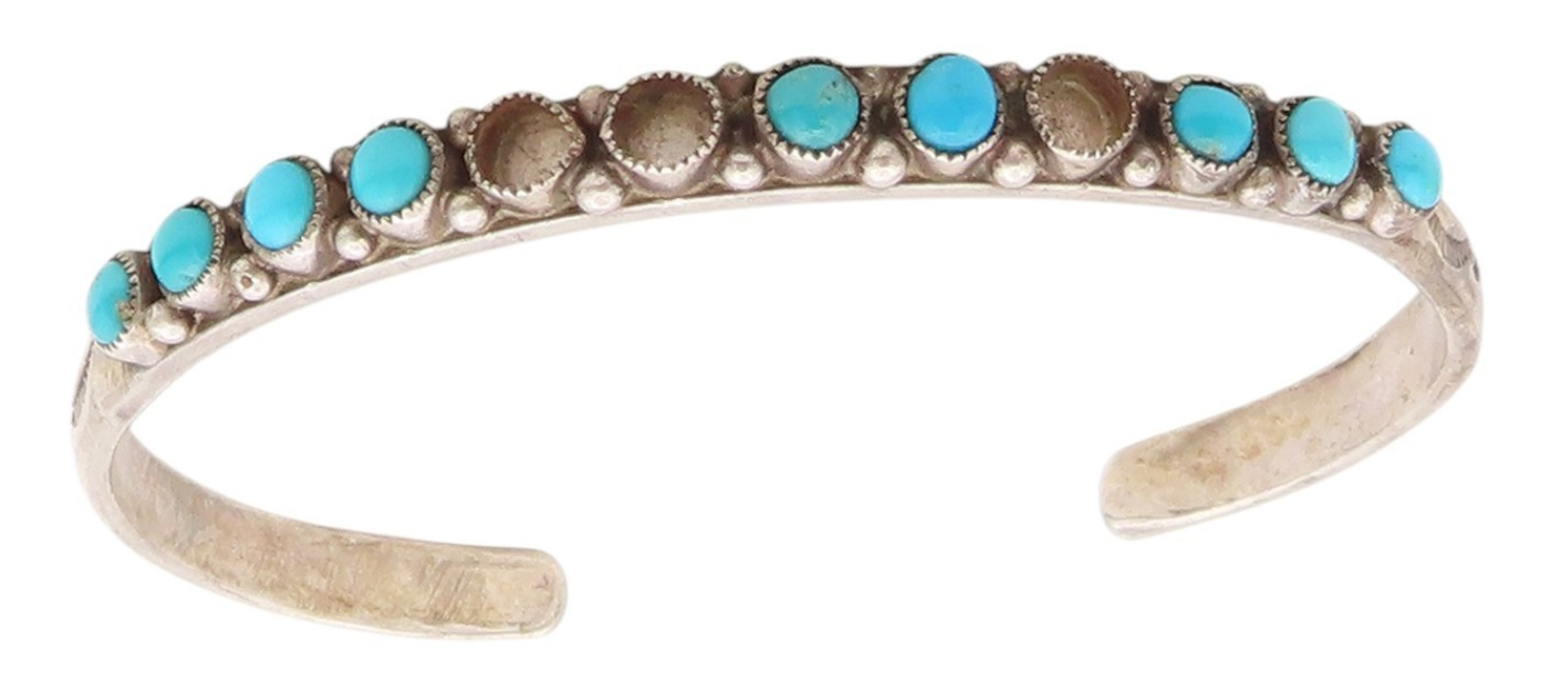 925 Sterling Silver Vintage Bracelet Antique Larimar Beaded Cuff  BT11301