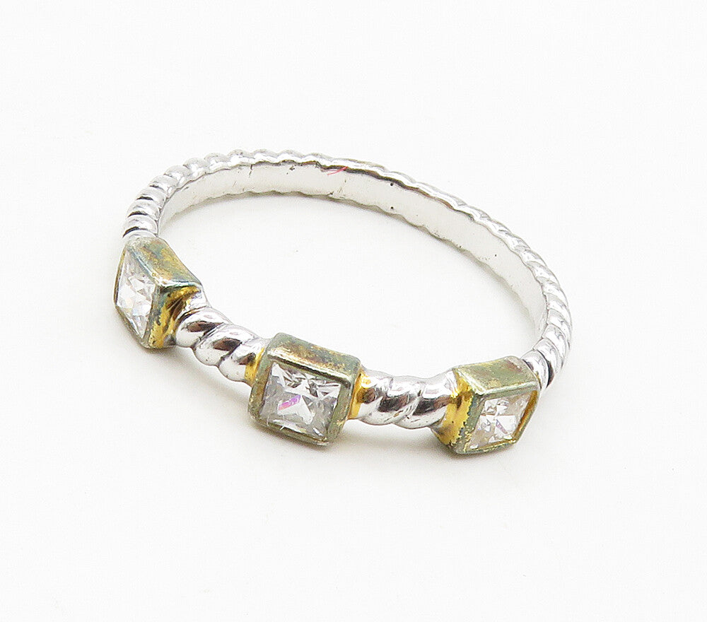925 Sterling Silver  Cubic Zirconia Two Tone Twist Band Ring Sz 8.5  RG15677