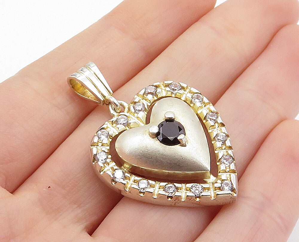 KLAS 925 Silver  Vintage Hematite & Cubic Zirconia Love Heart Pendant  PT4488