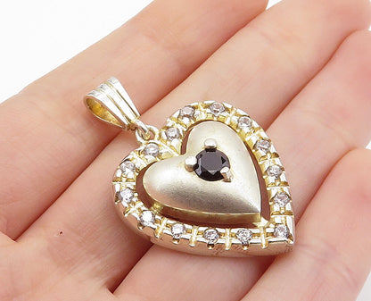 KLAS 925 Silver  Vintage Hematite & Cubic Zirconia Love Heart Pendant  PT4488