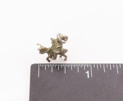 925 Sterling Silver Vintage Pendant Mini Soldier On Horse Carved Charm  PT22908