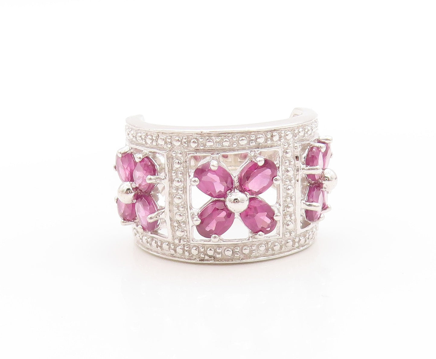 925 Sterling Silver Vintage Ring Amethyst Floral Blossom Cut Out  Sz 6  RG33623