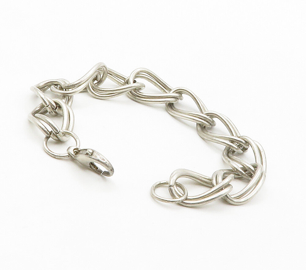 925 Sterling Silver  Vintage Smooth Double Link Chain Bracelet  BT5777