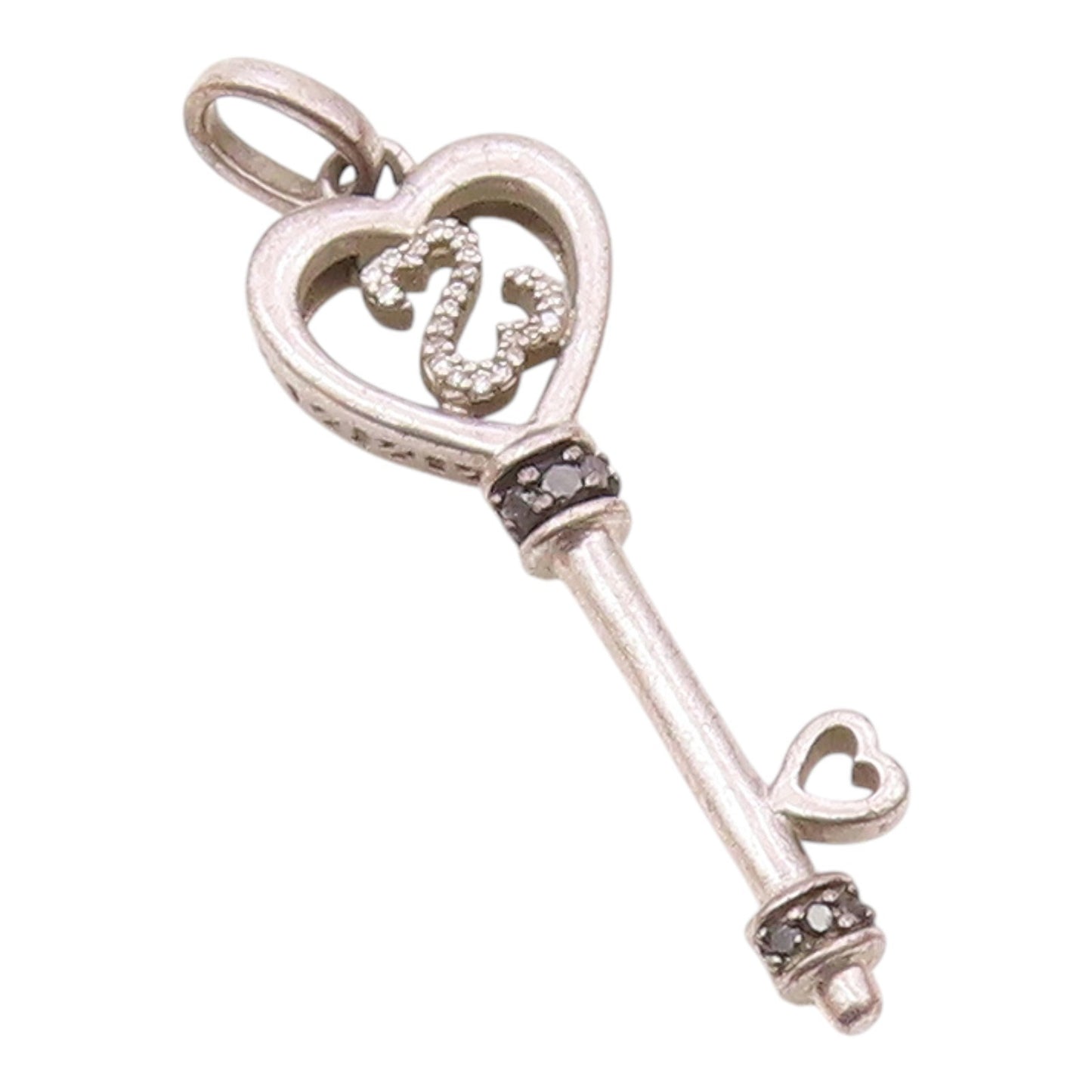 925 Silver  Vintage Black & White Genuine Diamonds Love Key Pendant  PT21322