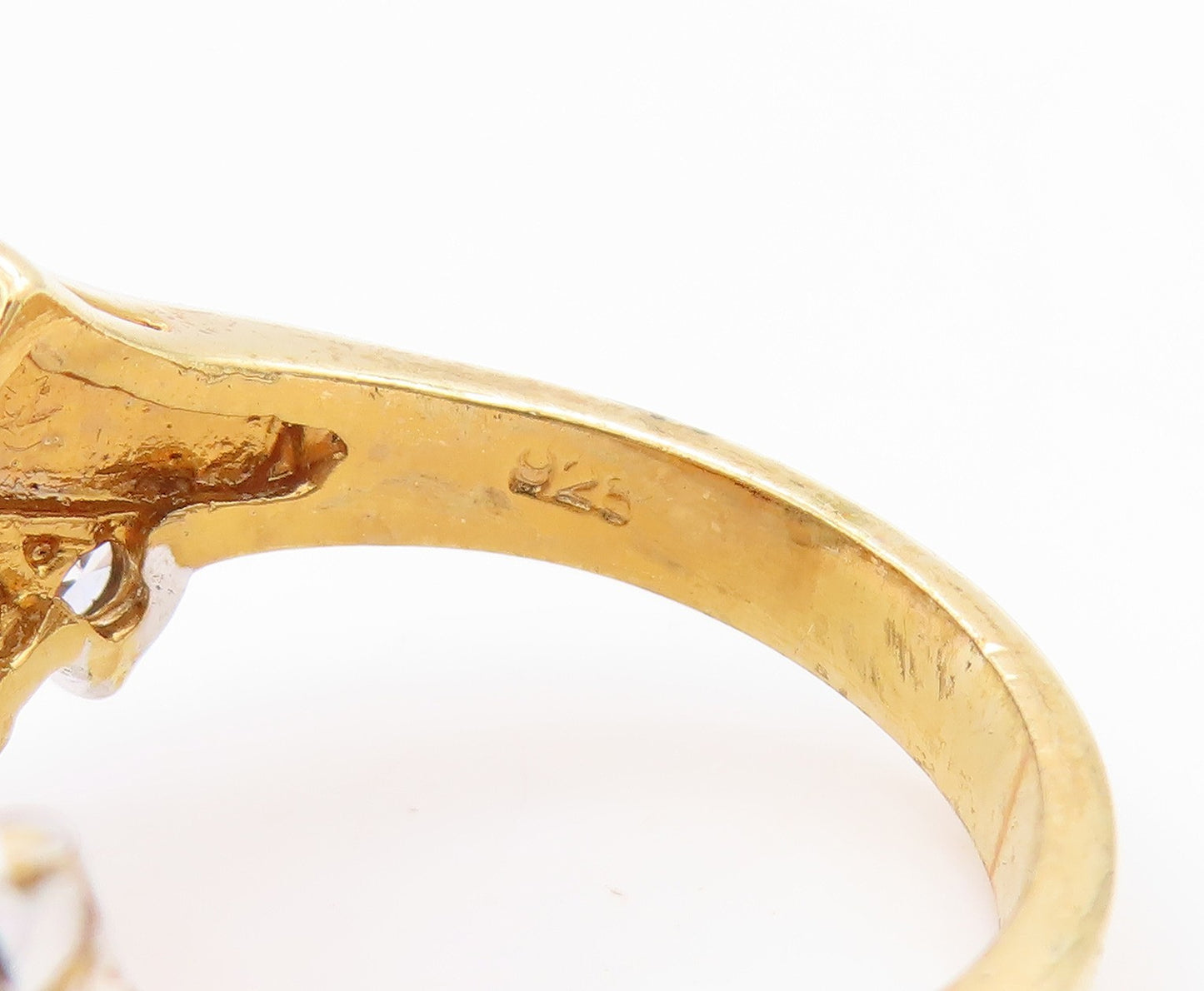 925 Sterling Silver Vintage Ring EDCO Gold Plated Designer CZ  Sz 8.5  RG33413