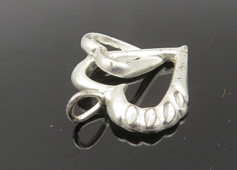 925 Sterling Silver  Vintage Shiny Diamond Cut Love Hearts Pendant  PT17286