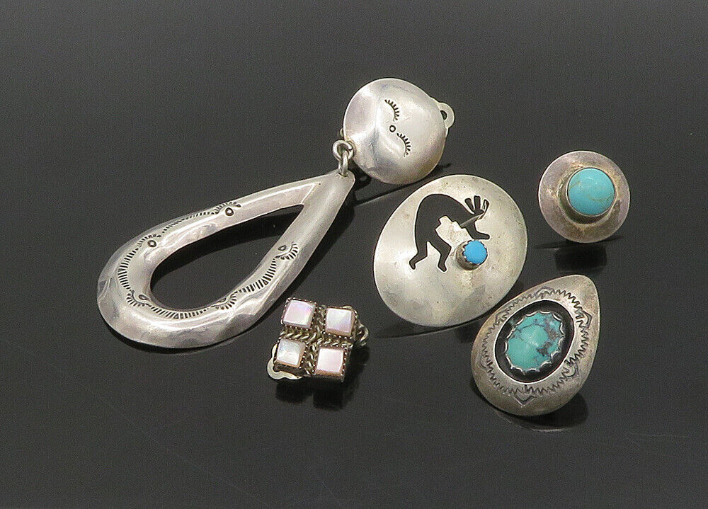 ZUNI NAVAJO 925 Silver  Vintage MultiStone 6 Pcs Lot Single Earrings  EG11249