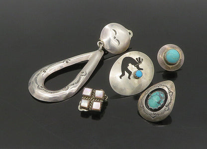 ZUNI NAVAJO 925 Silver  Vintage MultiStone 6 Pcs Lot Single Earrings  EG11249