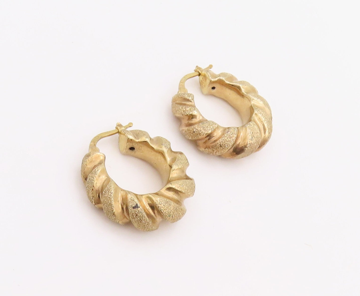 925 Sterling Silver Vintage Earrings Gold Plated Twisted Rope Carved  EG13191