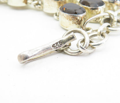 925 Sterling Silver  Faceted Smoky Topaz Shiny 3 Row Chain Bracelet  BT3296