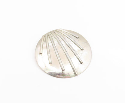 925 Sterling Silver Vintage Brooch Pin Modernist Ribbed Shell Concho  BP12506