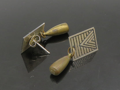 925 Sterling Silver Vintage Patterned Square 2 Tone Dangle Earrings EG11441