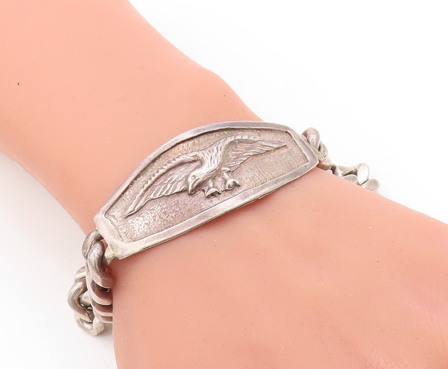 925 Sterling Silver Vintage Bracelet MEXICO Curb Linked Flying Bird  BT10957