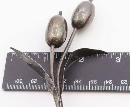 MEXICO 925 Silver  Vintage Large Stem Flower Statement Brooch Pin  BP9941
