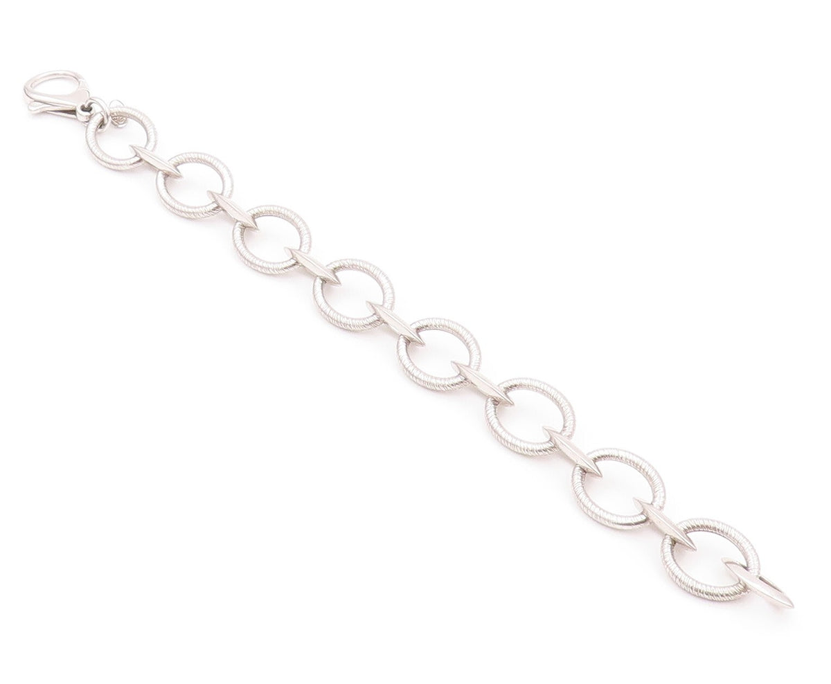 925 Sterling Silver Vintage Bracelet Eye Shape cutout & Linked Rings  BT11134