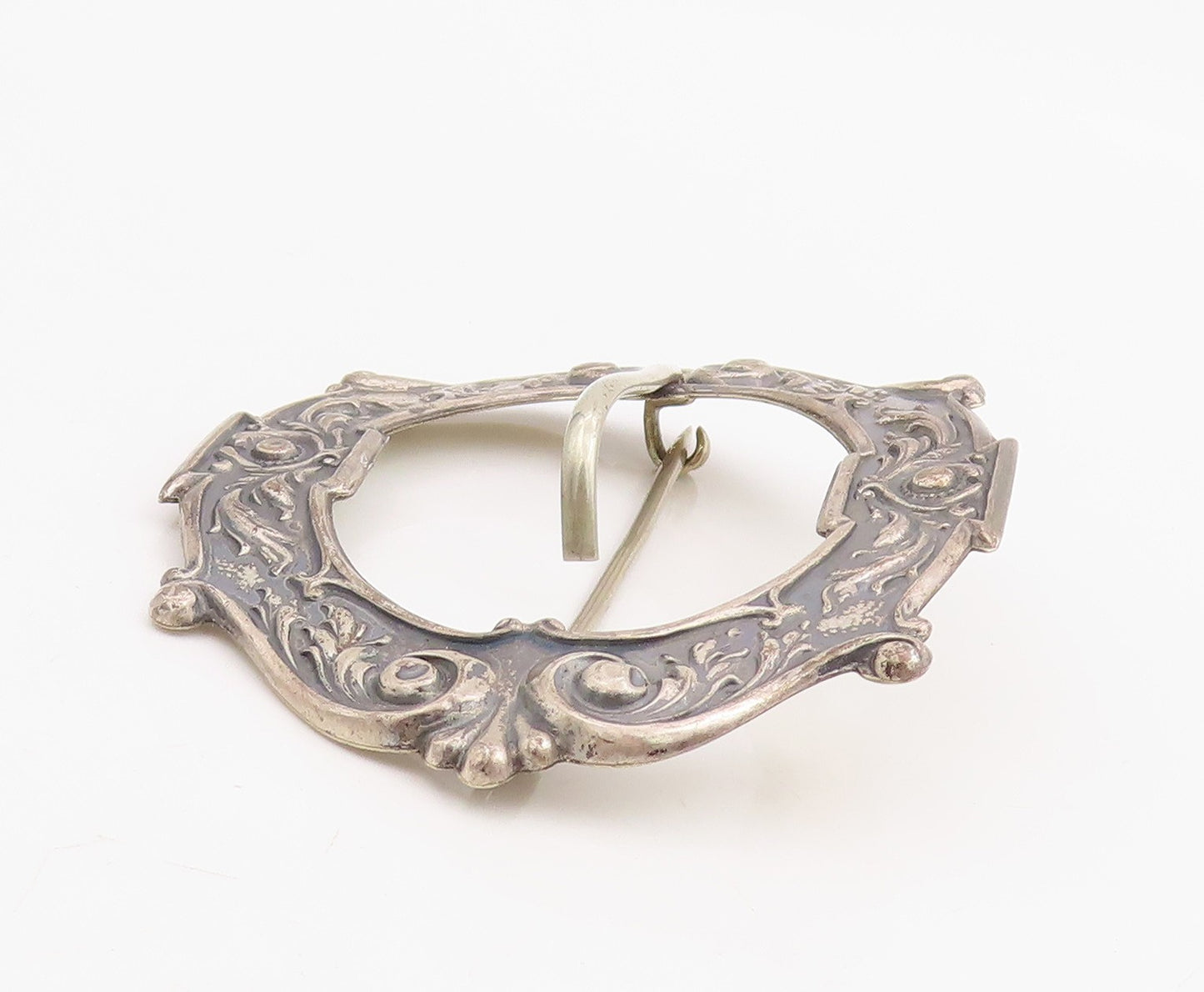 925 Sterling Silver Vintage Brooch Pin Carved Victorian Floral Design  BP12331