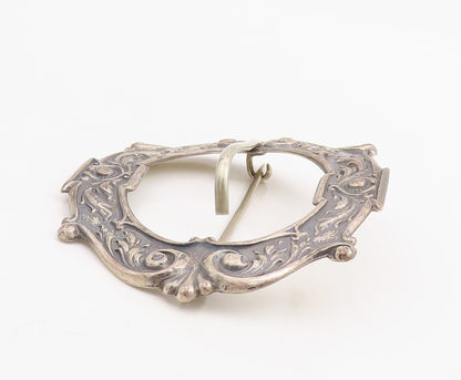925 Sterling Silver Vintage Brooch Pin Carved Victorian Floral Design  BP12331