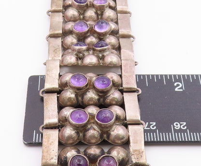 925 Sterling Silver Vintage Bracelet TAXCO Cabochon Amethyst Bead Link  BT12077