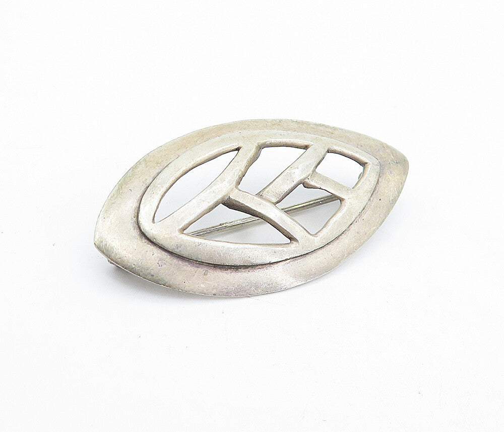 925 Sterling Silver  Vintage Antique Cutout Leaf Design Brooch Pin  BP1627