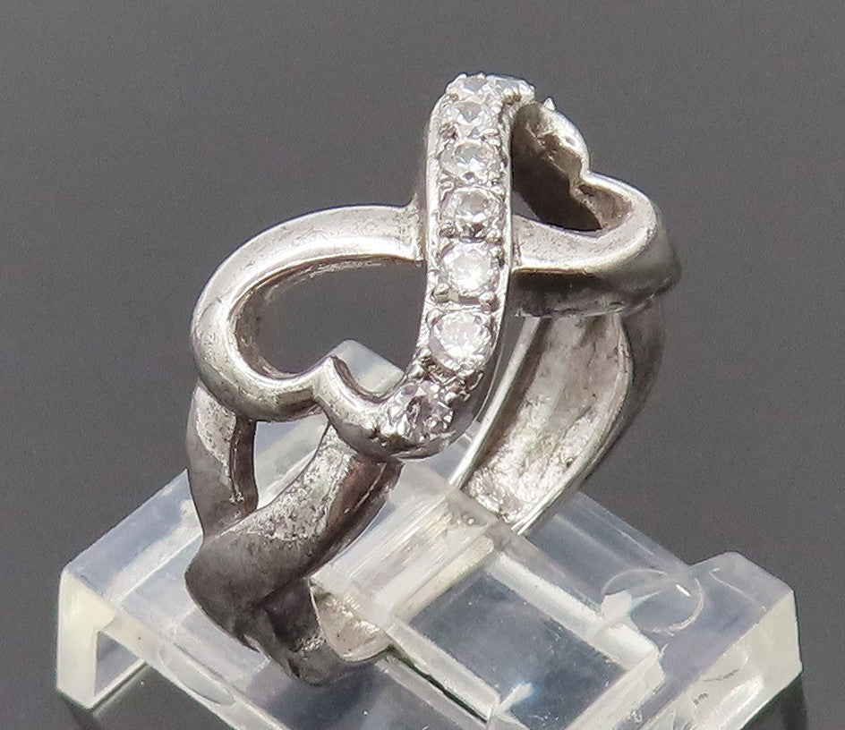 925 Sterling Silver Vintage Swirly Cutout Infinity Heart Ring Sz 5.5 RG27161