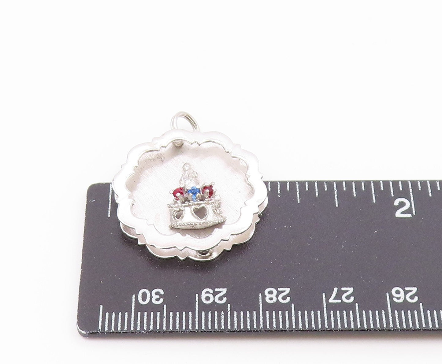 925 Sterling Silver   Vintage Garnet & Blue Topaz Royal Crown Pendant  PT18285
