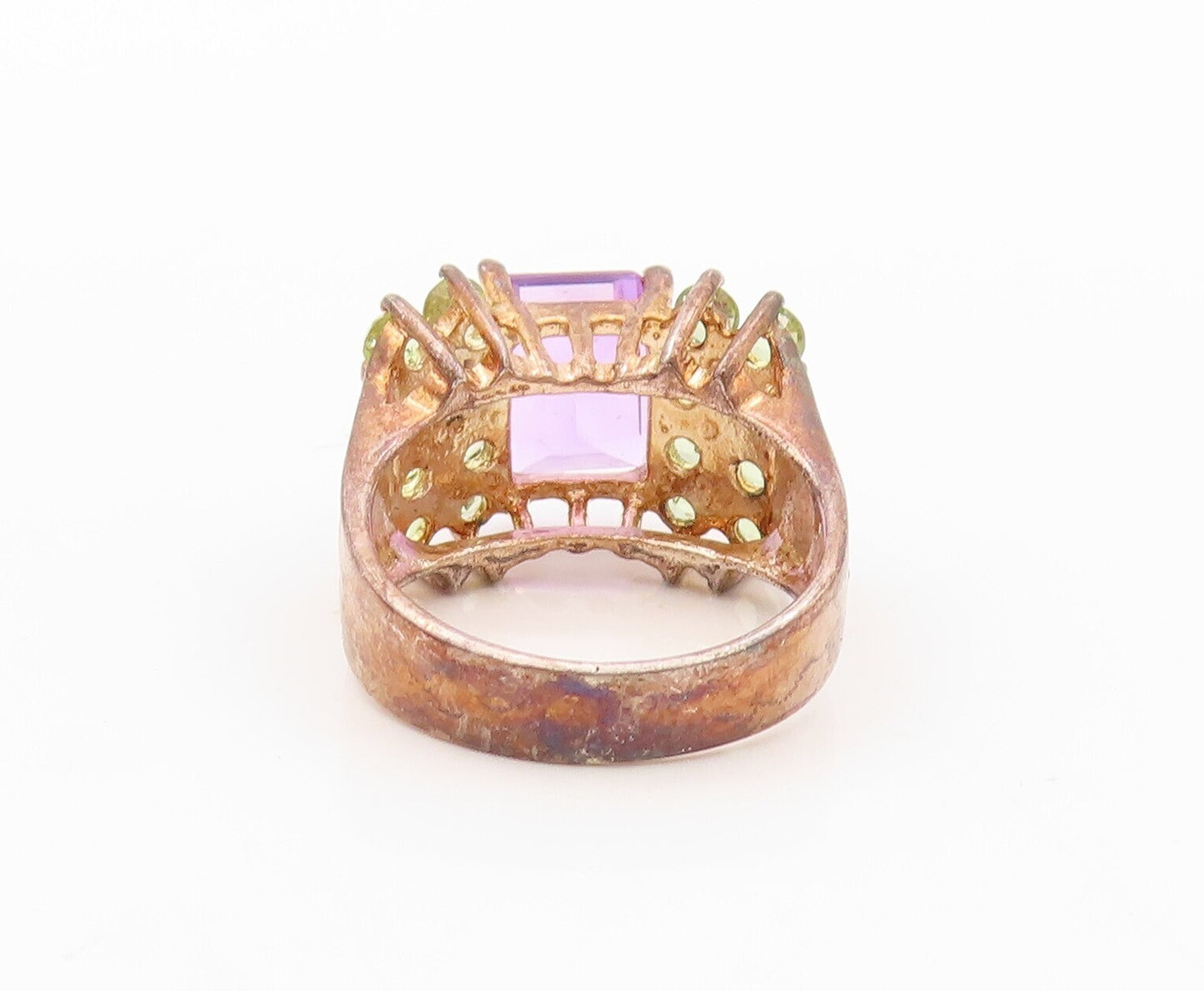925 Sterling Silver Vintage Ring Rose Gold Plated Amethyst Peridot Sz 8  RG30639