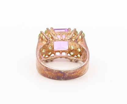 925 Sterling Silver Vintage Ring Rose Gold Plated Amethyst Peridot Sz 8  RG30639