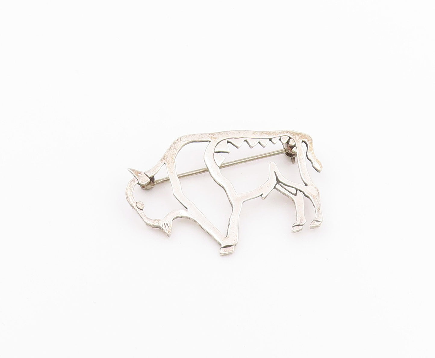 SOUTHWESTERN 925 Silver Vintage Shiny Bull Motif Cut Out Brooch Pin BP9413