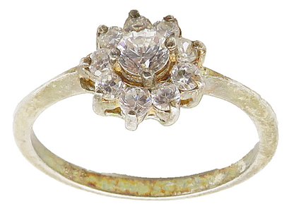 925 Sterling Silver  Vintage Cubic Zirconia Flower Band Ring Sz 8  RG16053