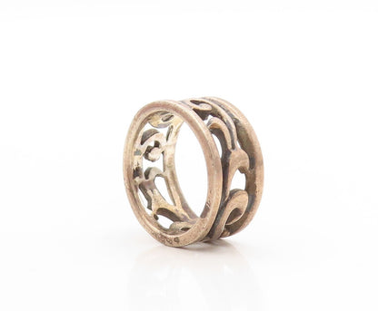 925 Sterling Silver Vintage Ring Dark Tone Solid Cutout Swirls  Sz 6  RG31297