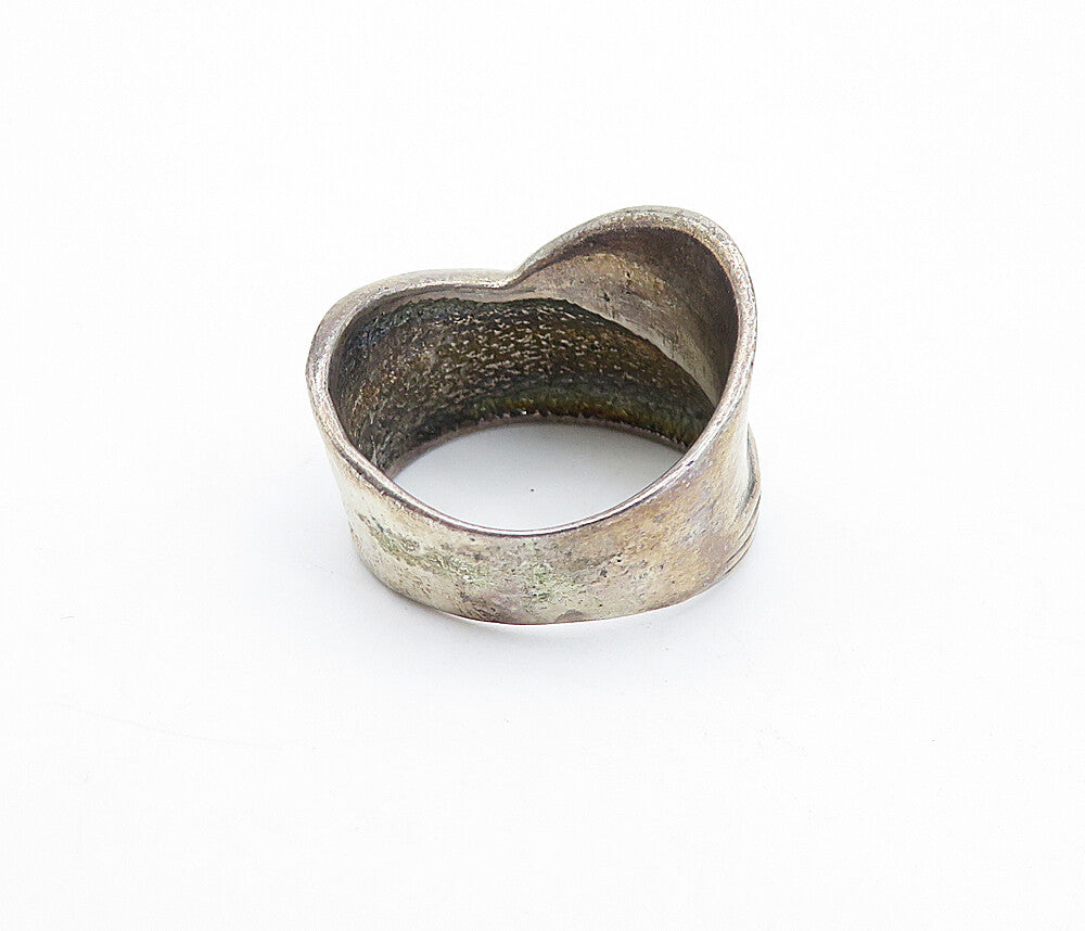 925 Sterling Silver  Vintage Dark Tone Fluted Detail Band Ring Sz 7  RG3962