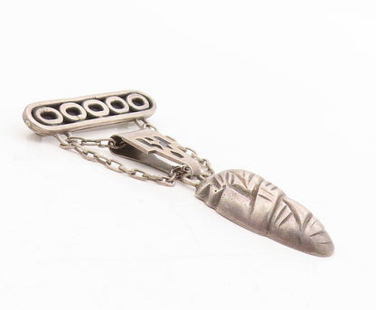 925 Sterling Silver Vintage Brooch Dark Tone Dangling Designer Etched  BP11500