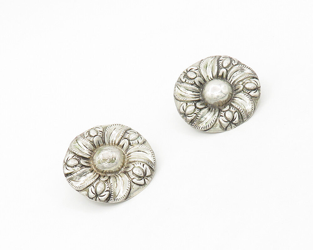 DESIGNER 925 Sterling Silver   Vintage Floral Motif Non Pierce Earrings EG8909