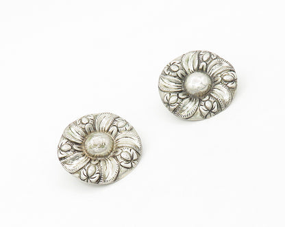 DESIGNER 925 Sterling Silver   Vintage Floral Motif Non Pierce Earrings EG8909