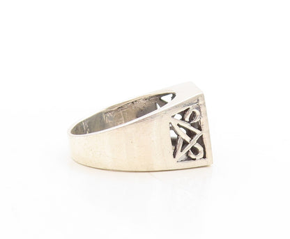 925 Sterling Silver Vintage Ring Religious Carved Om Symbol  Sz 11.5  RG31353