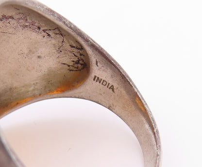 925 Sterling Silver Vintage Ring Classic Honey Amber Statement Band Sz 9 RG36431