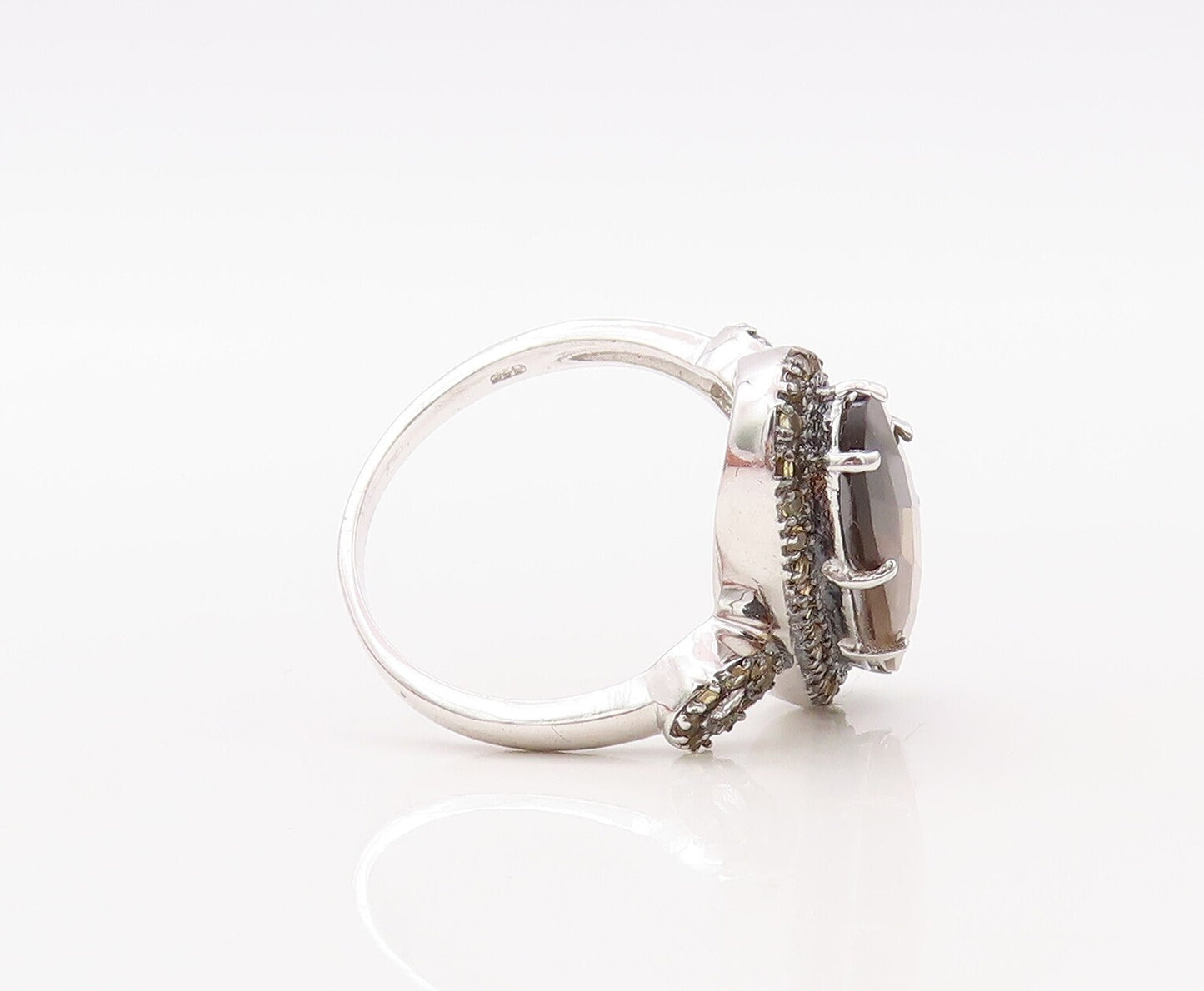 925 Sterling Silver Vintage Ring Oval Smoky Quartz Halo Citrine Sz 10.5  RG30762