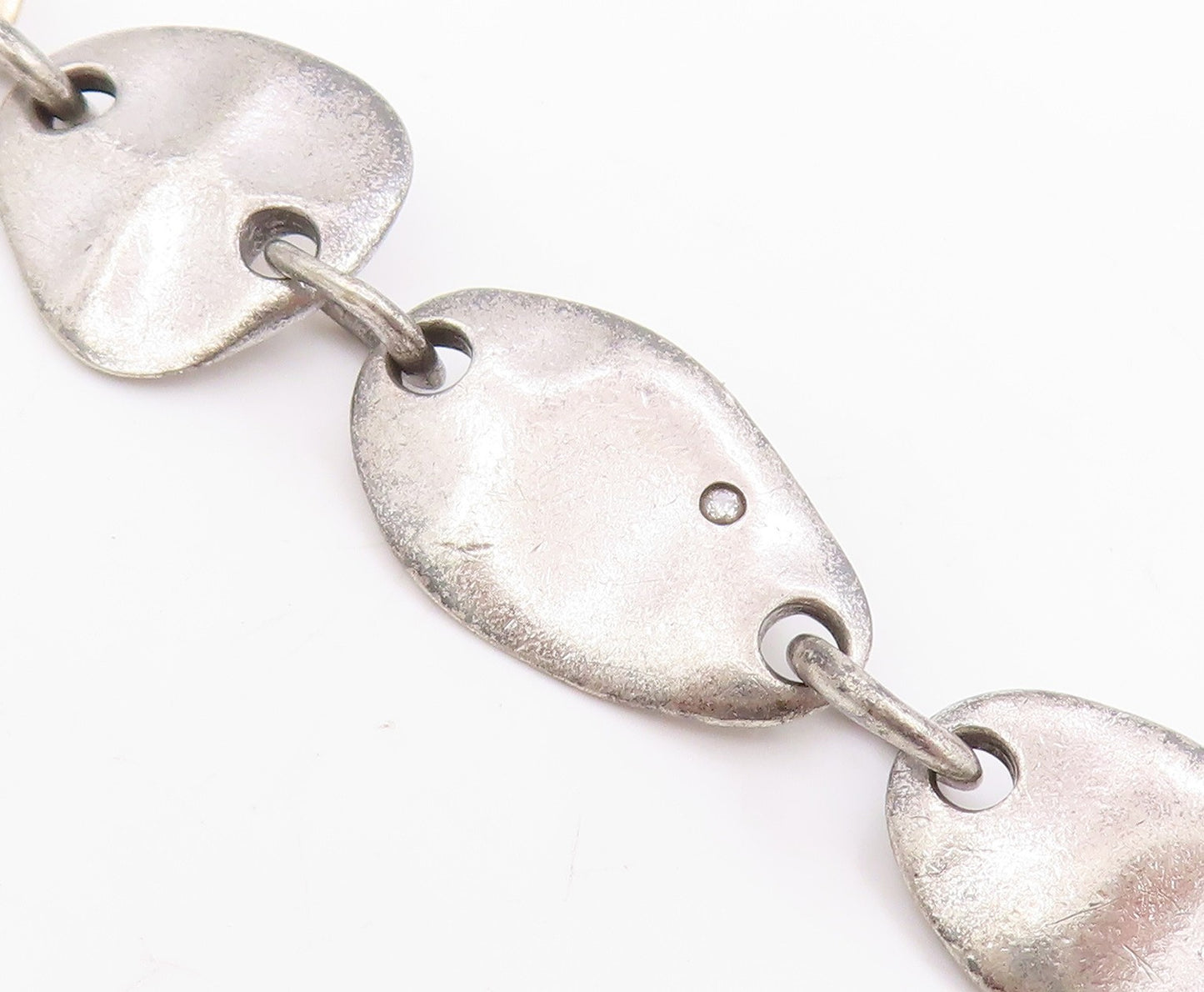 925 Sterling Silver Vintage Bracelet Real Diamonds Modernist Disc Link  BT11706