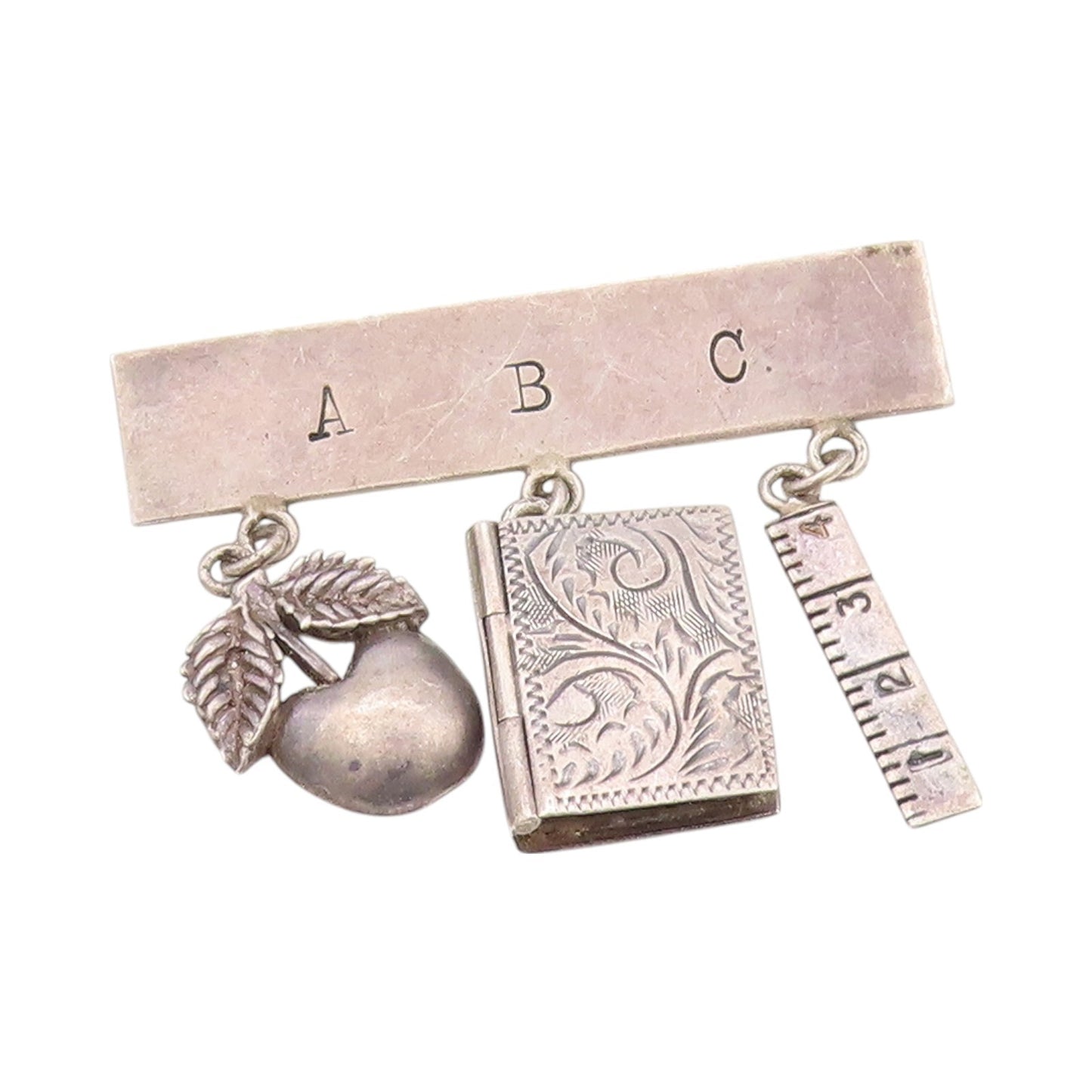 925 Sterling Silver Vintage Brooch GFMW Dangling Book Nut Scale Charm  BP11570
