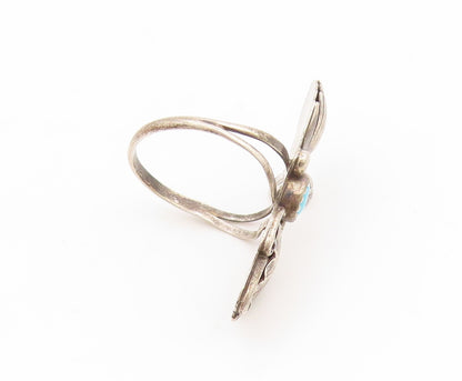 925 Sterling Silver Vintage Ring ZUNI MARY ROMERO Turquoise Leaf Sz 8.5 RG35191