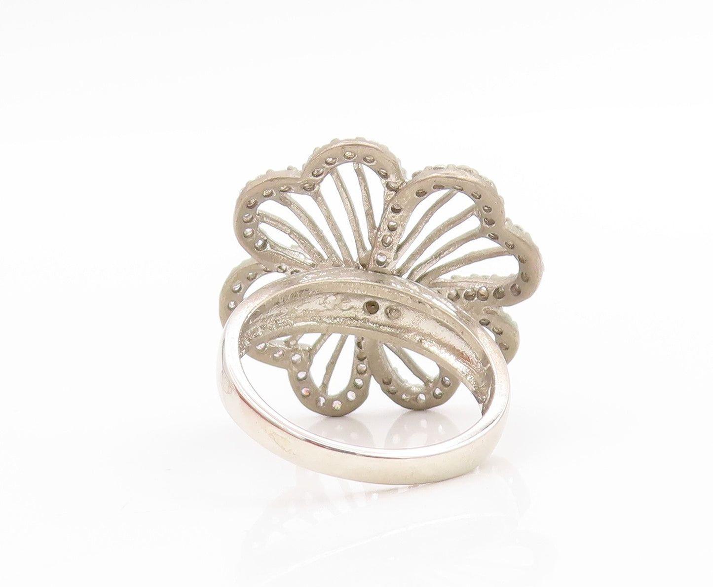 925 Sterling Silver Vintage Ring CZ Openwork Floral Blossom Band  Sz 7  RG34080